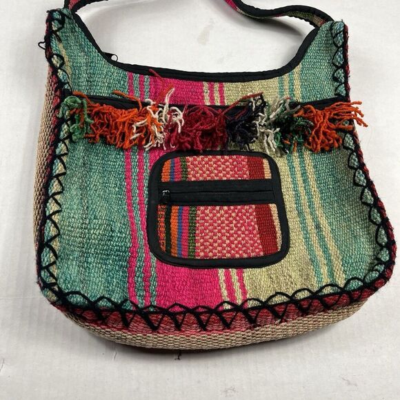 Boho Fringed Woven Crossbody Purse Tribal Festival Bag Multicolor Southwest - Picture 2 of 12